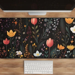 Botanical Wildflower Garden Desk Mat 31x15.5 Inch Black Edge