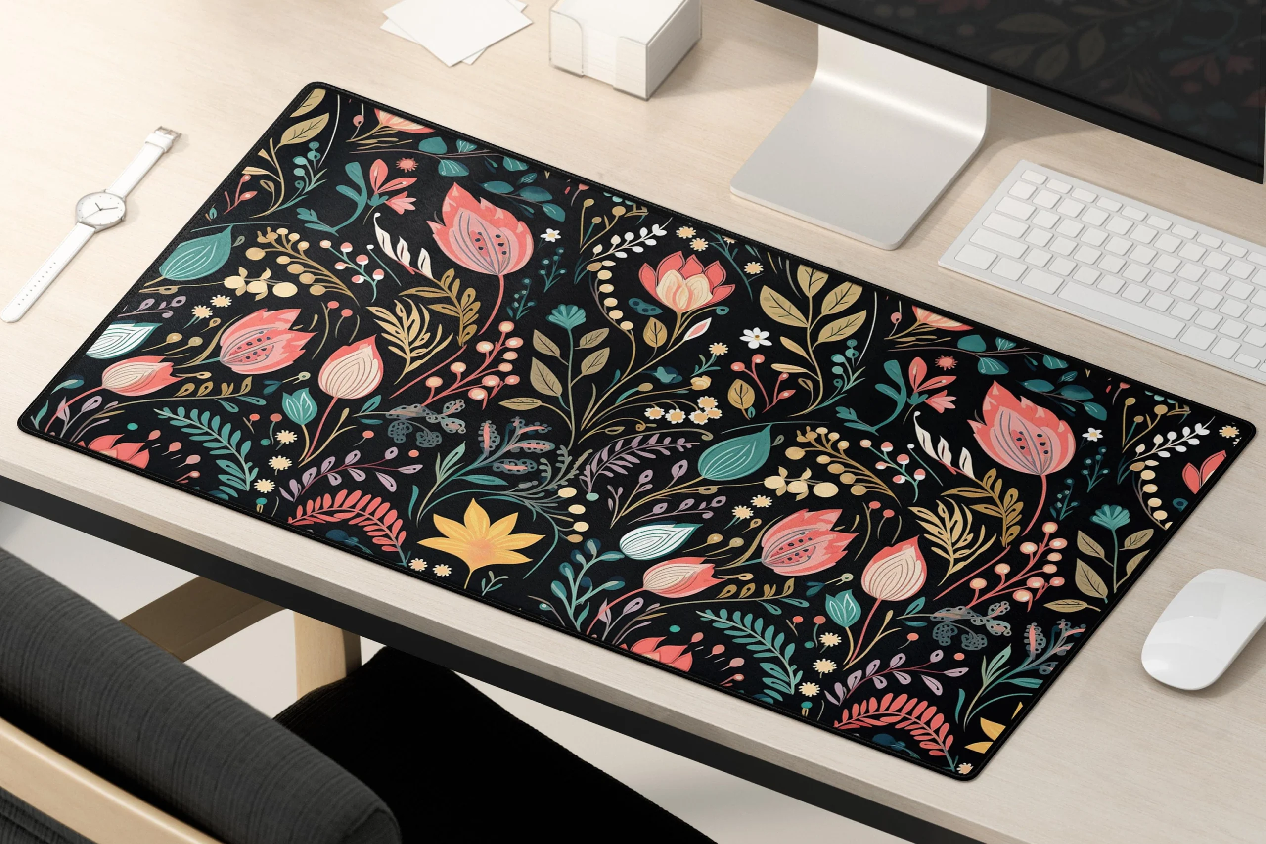 Cute Hand Drawn Floral Desk Mat 31x15.5 Inch Black Edge Cute Hand Drawn Floral Desk Mat 31x15.5 Inch Black Edge