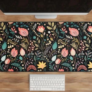 Cute Hand Drawn Floral Desk Mat 31x15.5 Inch Black Edge