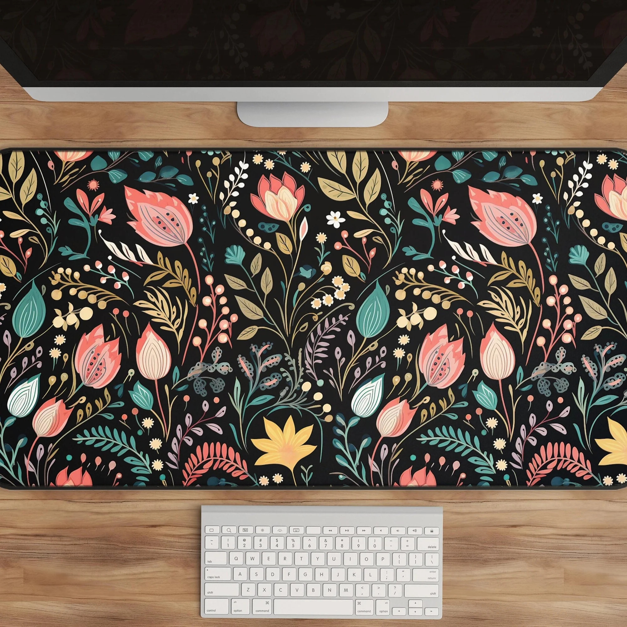 Cute Hand Drawn Floral Desk Mat 31x15.5 Inch Black Edge Cute Hand Drawn Floral Desk Mat 31x15.5 Inch Black Edge