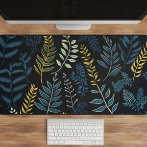 Dark Botanical Ferns Nature Desk Mat 31x15.5 Inch