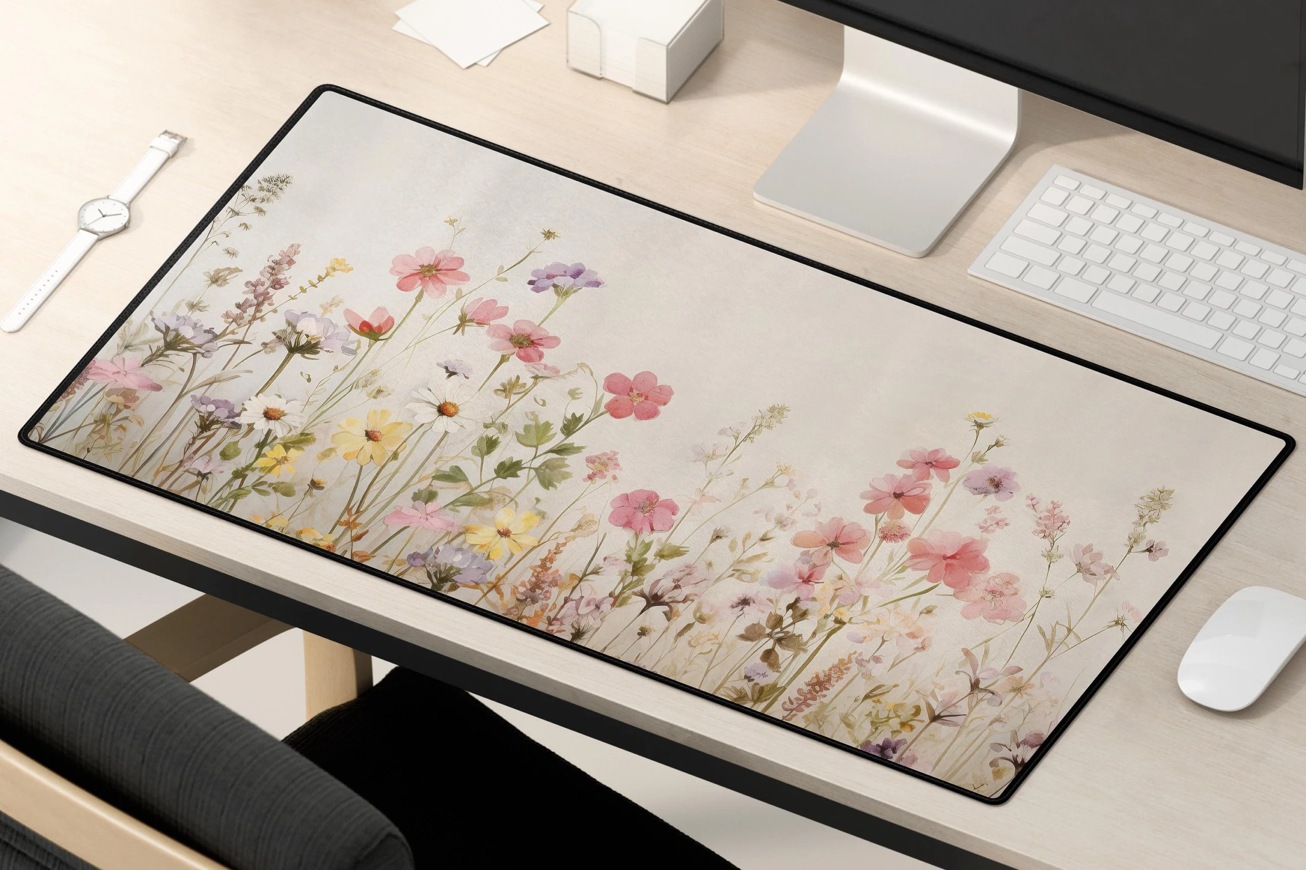 Desk Mat 31x15.5 Inch Light Wildflower Meadow Scene Desk Mat 31x15.5 Inch Light Wildflower Meadow Scene