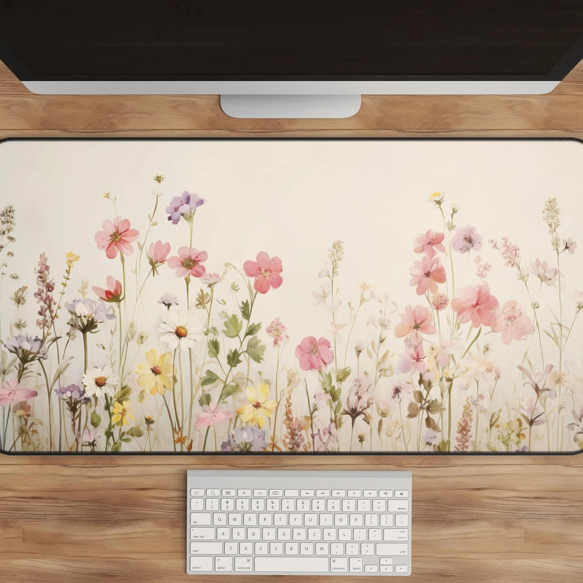 Desk Mat 31x15.5 Inch Light Wildflower Meadow Scene Desk Mat 31x15.5 Inch Light Wildflower Meadow Scene