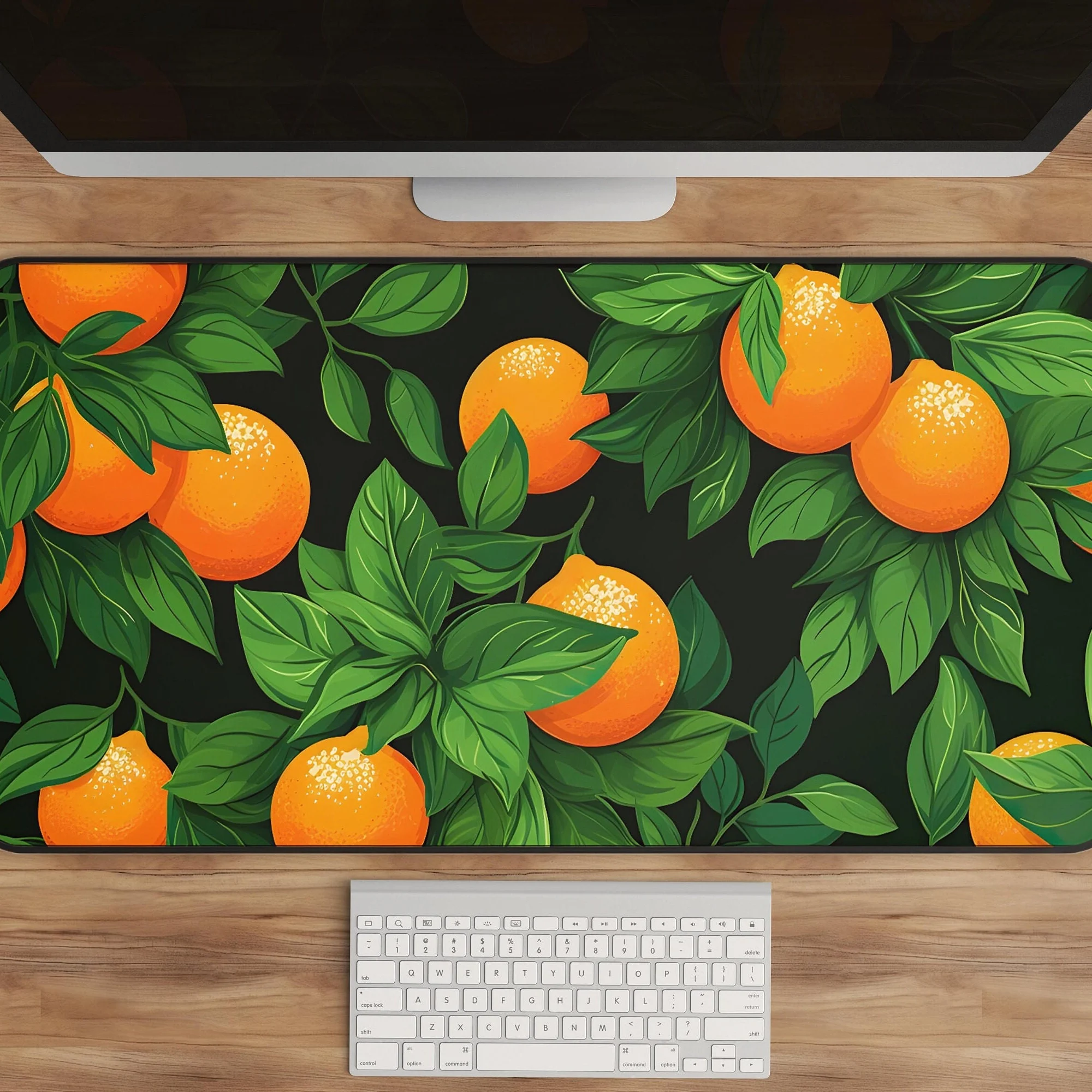 Desk Mat 31x15.5 Inch Refreshing Orange Green Foliage Desk Mat 31x15.5 Inch Refreshing Orange Green Foliage