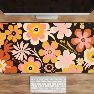 Groovy Flower Power Desk Mat 31x15.5 Inch Black Edge