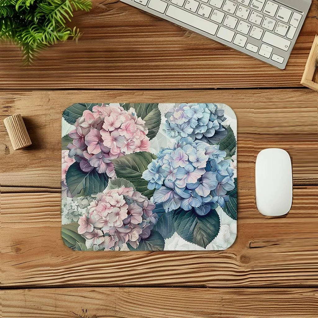 Pink Blue Hydrangea Floral Pattern Mouse Pad 9x8 Inch Pink Blue Hydrangea Floral Pattern Mouse Pad 9x8 Inch
