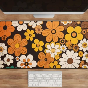 Retro 70s Daisy Desk Mat 31x15.5 Inch Black Edge