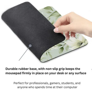 Sage Green White Floral Pattern Mouse Pad 9x8 Inch