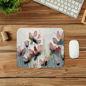 Textured Pink Flowers Design Mouse Pad 9x8 Inch
