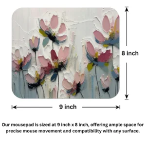 Textured Pink Flowers Design Mouse Pad 9x8 Inch