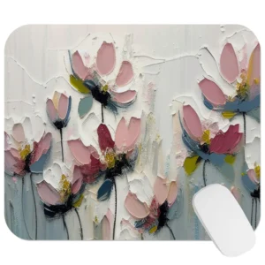 Textured Pink Flowers Design Mouse Pad 9x8 Inch