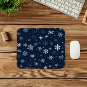 White Blue Snowflake Mouse Pad 9x8 Inch