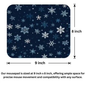 White Blue Snowflake Mouse Pad 9x8 Inch
